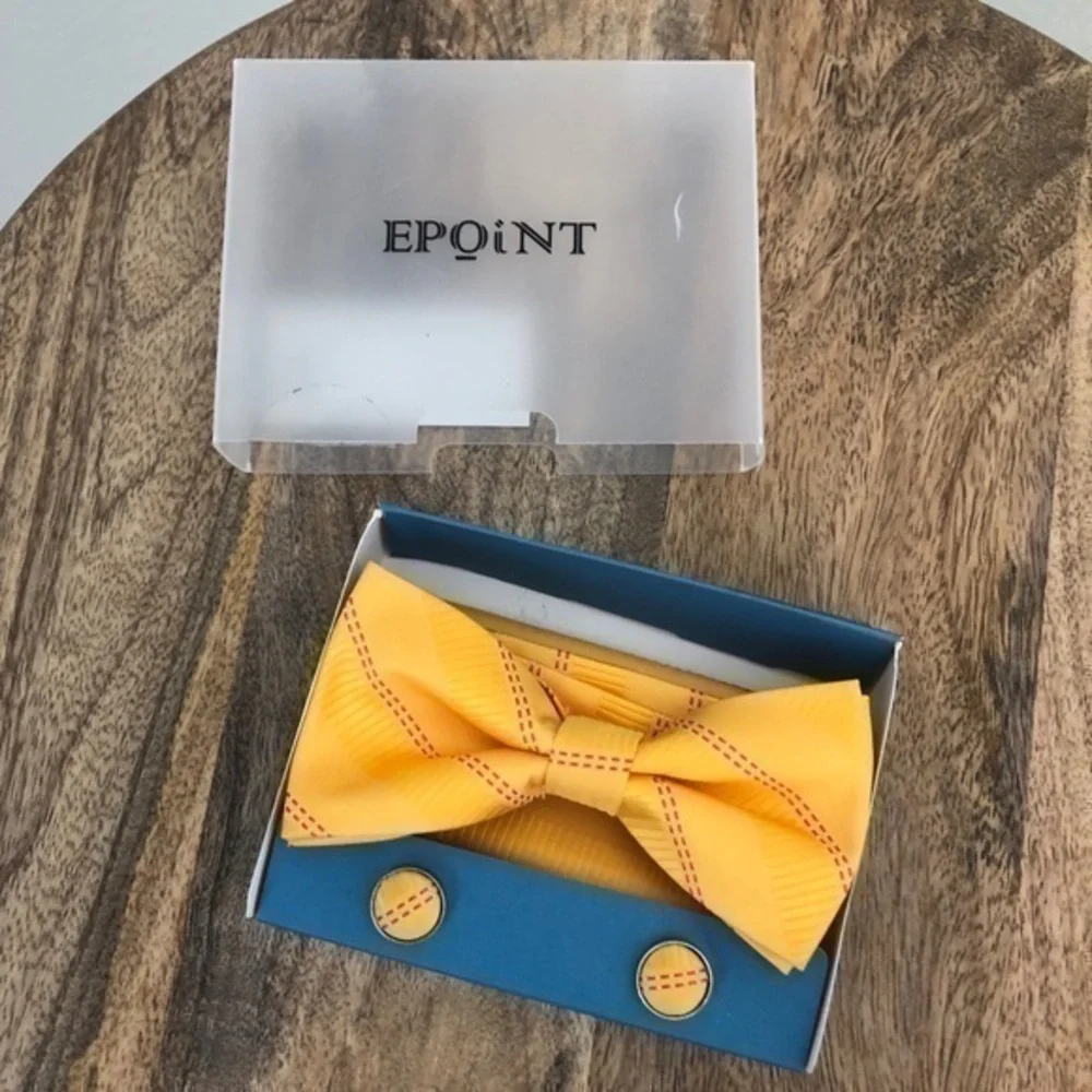 NEW Epoint Yellow‎ Stripe Bow Tie Cufflinks Set
